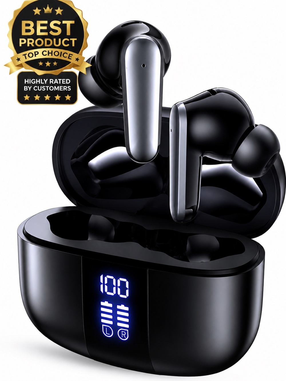Wireless True Stereo Earbuds with Charging Case - Black